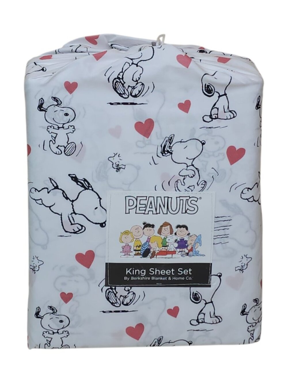 Peanuts King Sheet Set By Berkshire Snoopy & Hearts Pattern Valentines Day